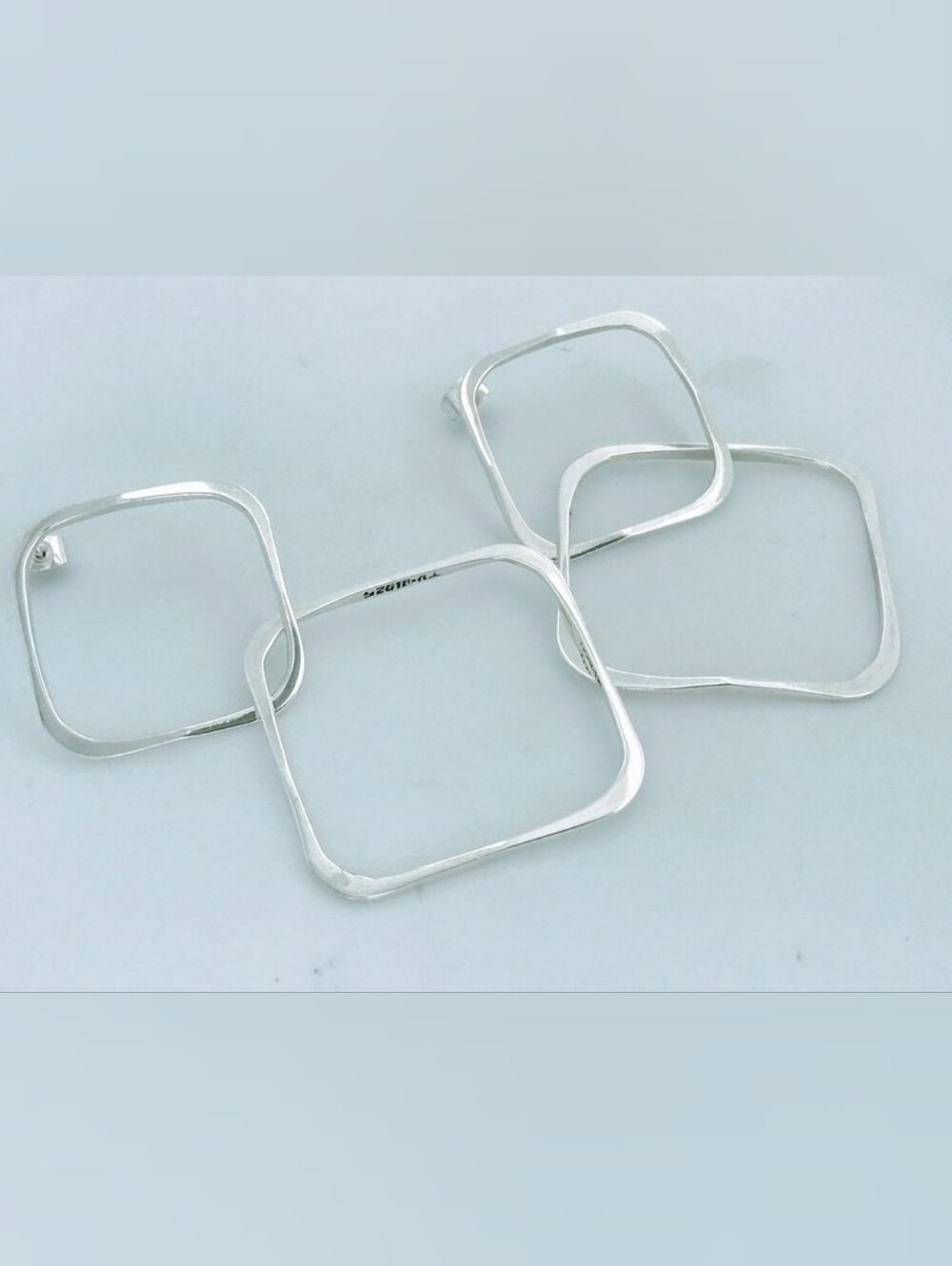 Vintage 925 Taxco Mexico Large Double Square Chain Link Post Earrings